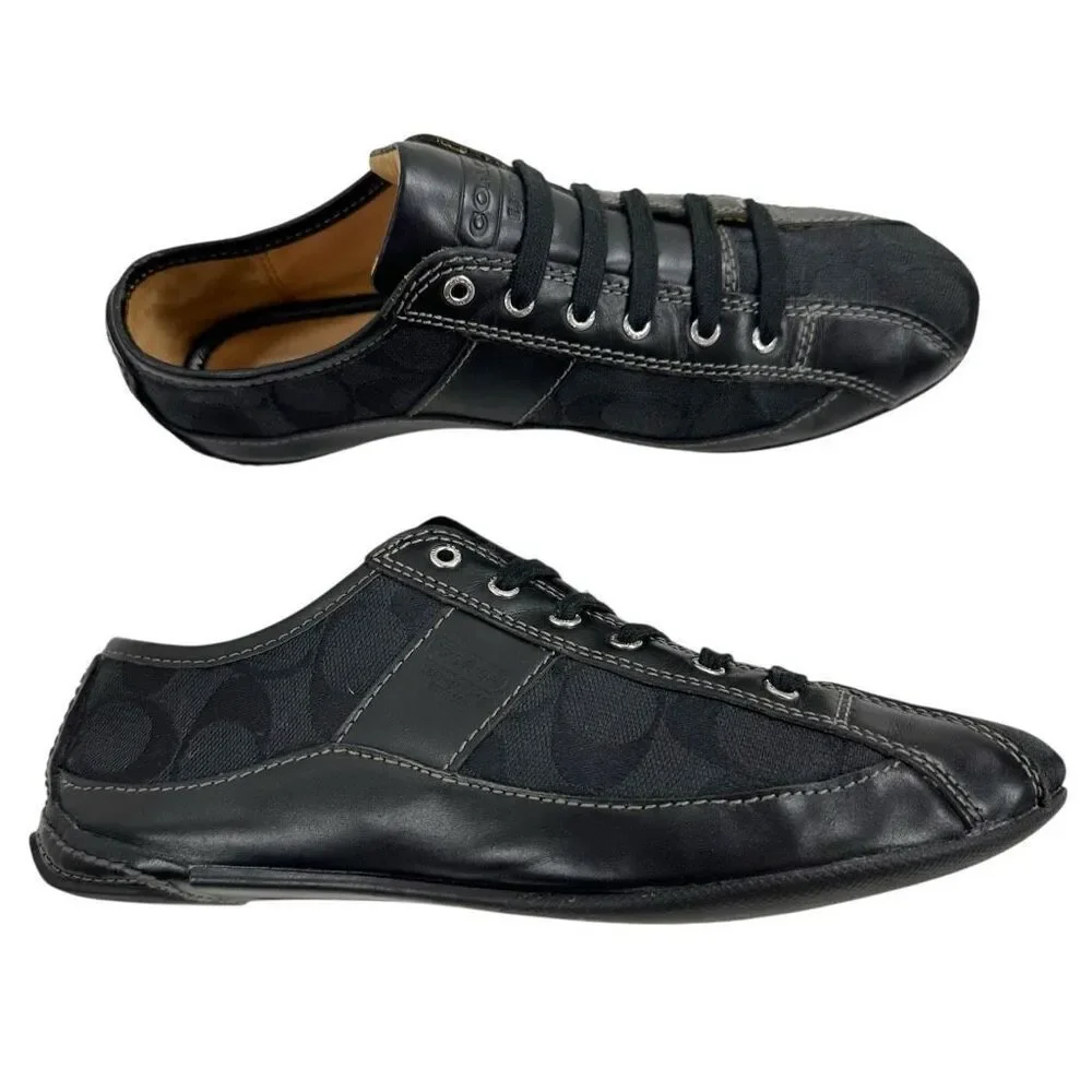 Coach Suee Black Monogram Canvas/Leather Lace-up Comfort Sneakers Size 6.5